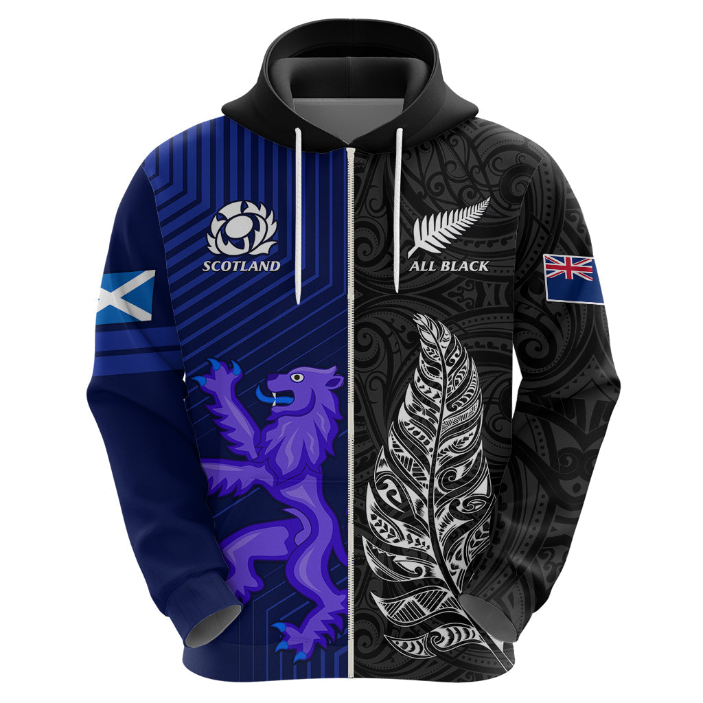 New Zealand and Scotland Rugby Hoodie All Black Maori With Thistle Together LT14
