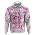 Polynesia Breast Cancer Awareness Zip Hoodie Pink Ribbon No One Fights Alone - White LT14