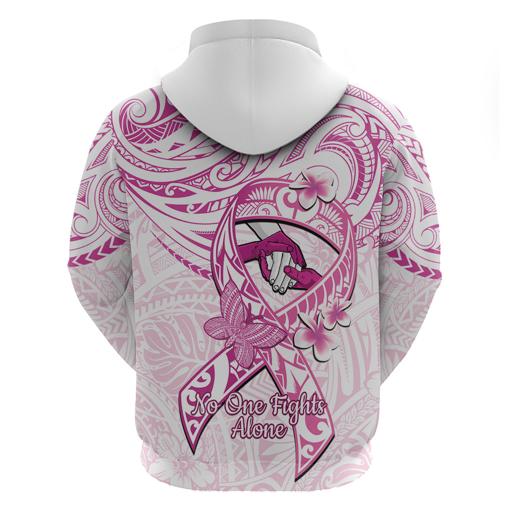 Polynesia Breast Cancer Awareness Zip Hoodie Pink Ribbon No One Fights Alone - White LT14