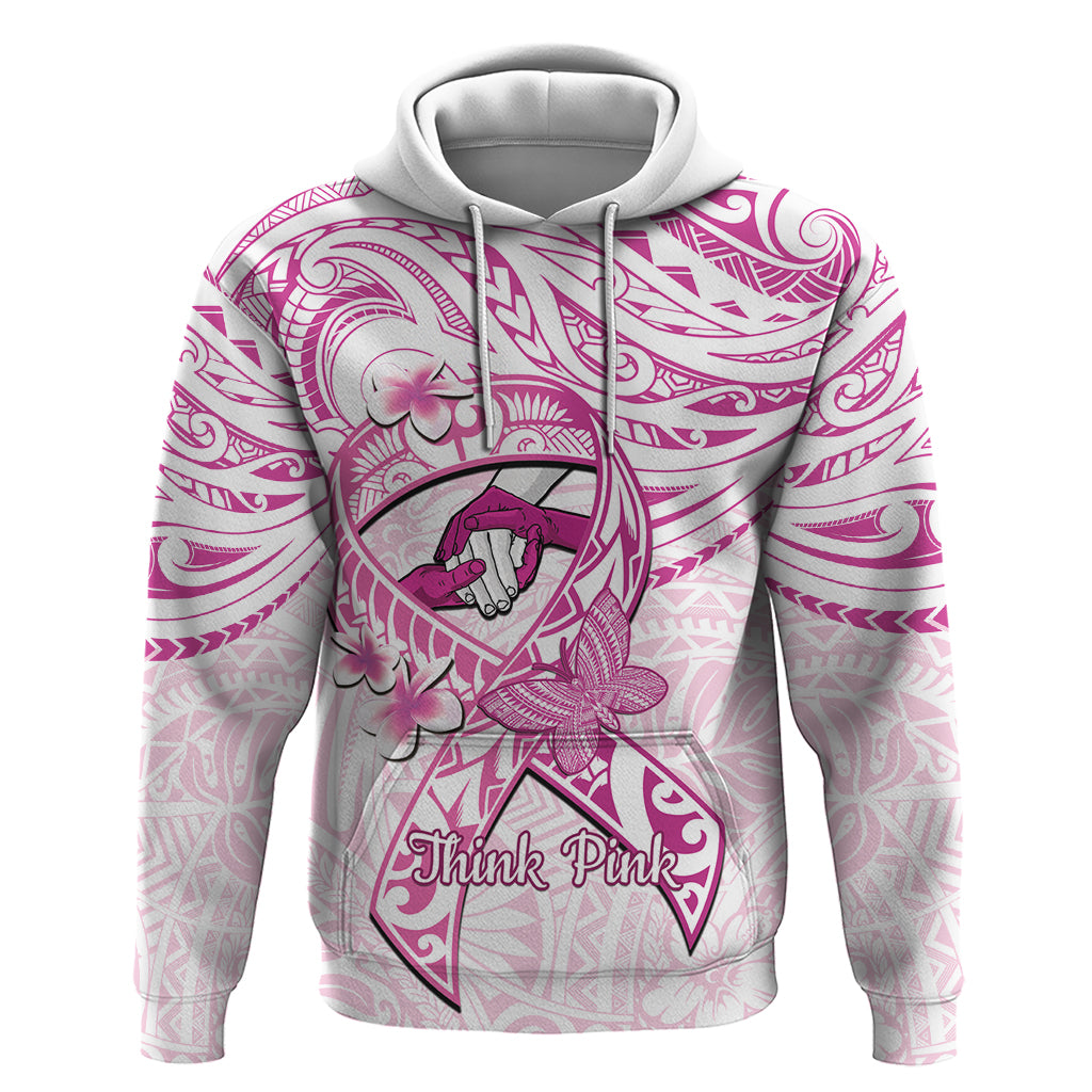 Polynesia Breast Cancer Awareness Zip Hoodie Pink Ribbon No One Fights Alone - White LT14