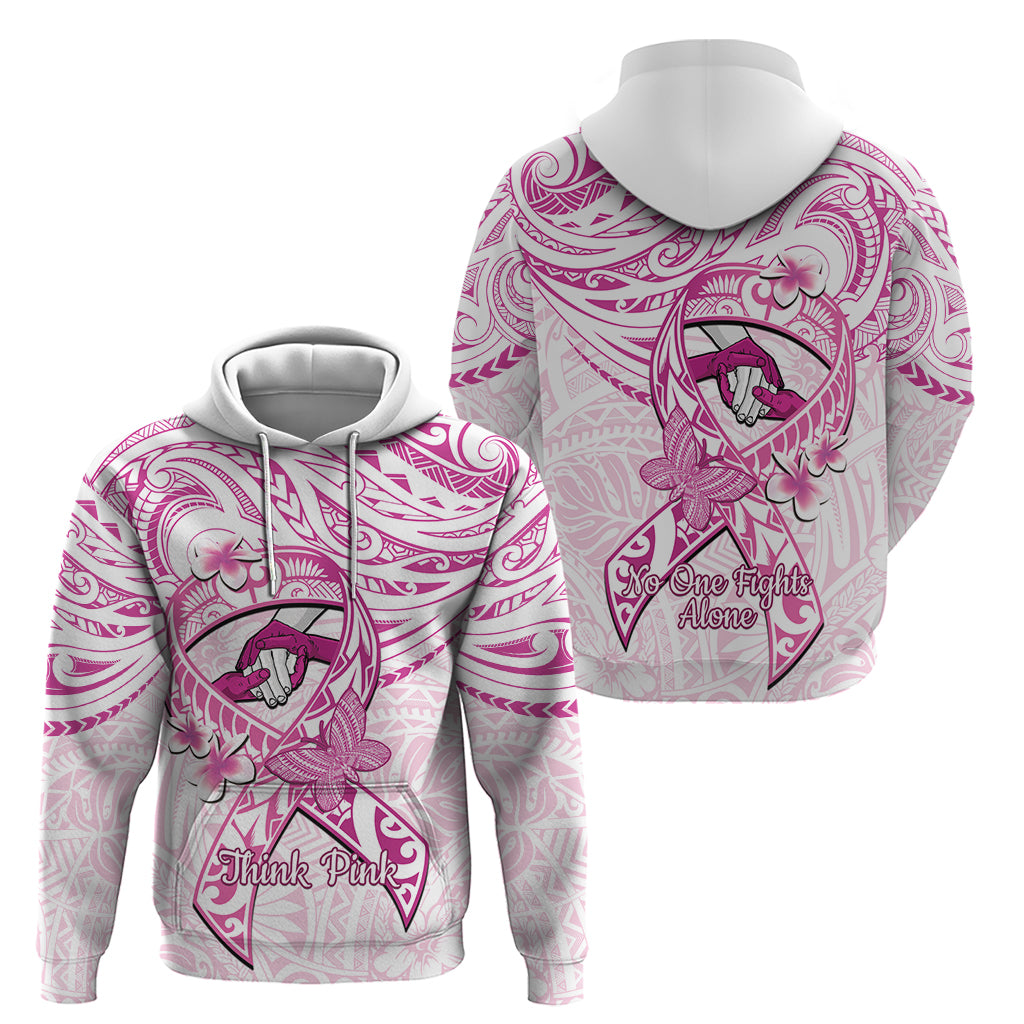 Polynesia Breast Cancer Awareness Zip Hoodie Pink Ribbon No One Fights Alone - White LT14