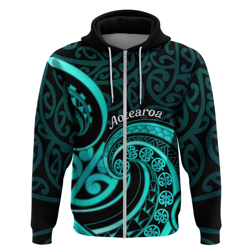 Turquoise New Zealand Mangopare Zip Hoodie Aotearoa Maori Koru Style LT14