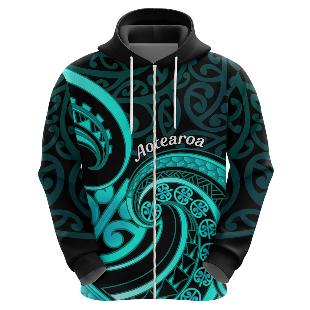 Turquoise New Zealand Mangopare Zip Hoodie Aotearoa Maori Koru Style LT14