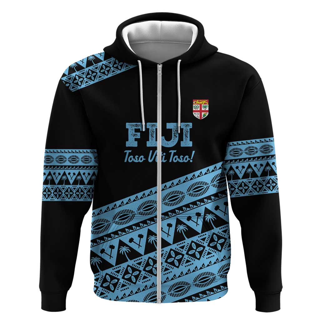 Fiji Rugby 2025 Custom Zip Hoodie Fijian Tapa Toso Viti Toso - Black LT14