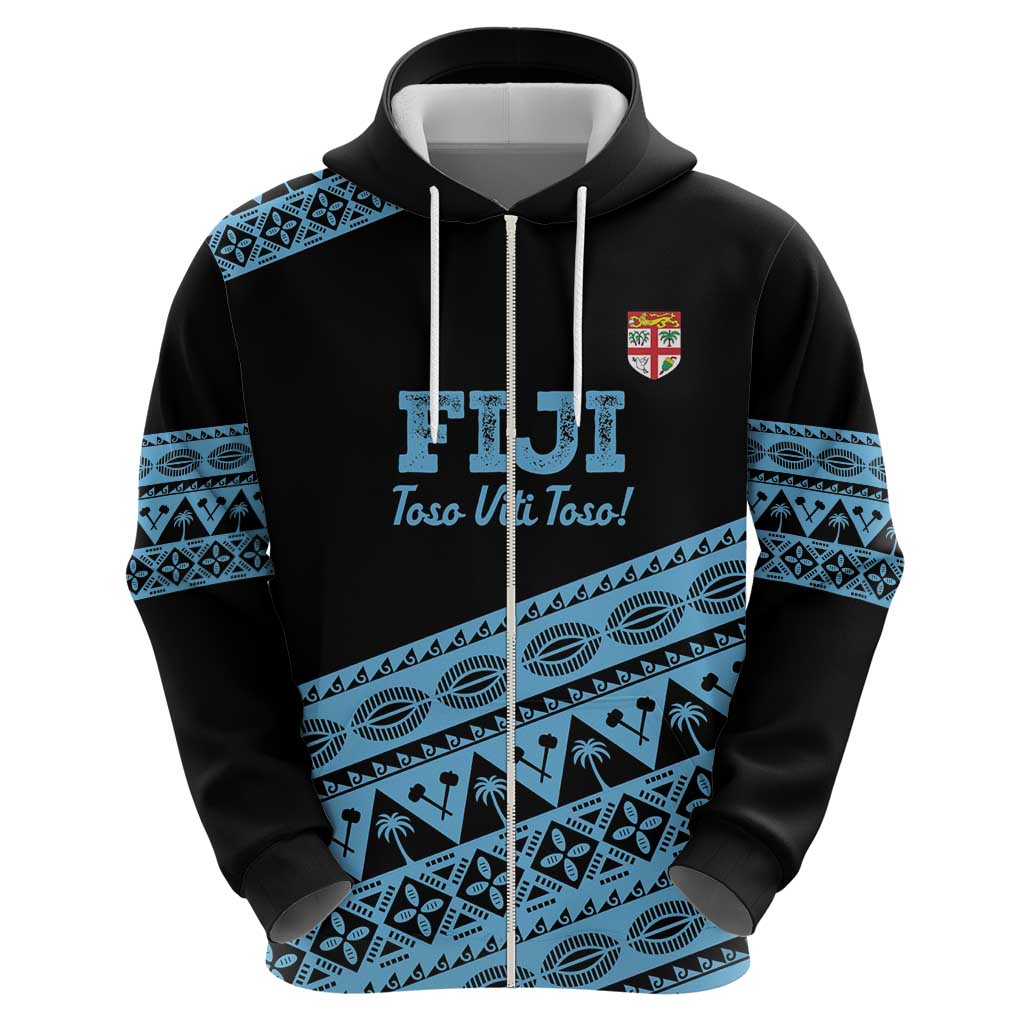 Fiji Rugby 2025 Custom Zip Hoodie Fijian Tapa Toso Viti Toso - Black LT14