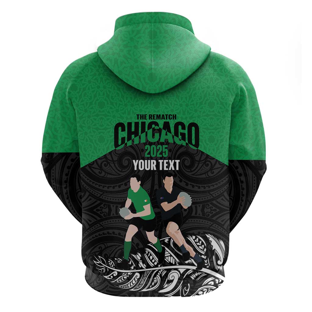 New Zealand and Ireland Rugby Custom Hoodie Chicago 2025 Go All Black Shamrocks LT14