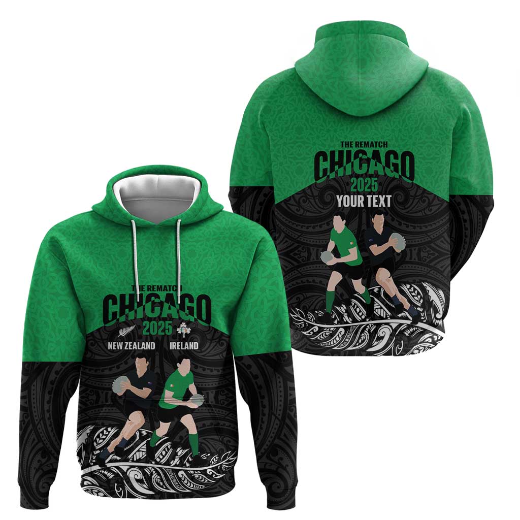 New Zealand and Ireland Rugby Custom Hoodie Chicago 2025 Go All Black Shamrocks LT14