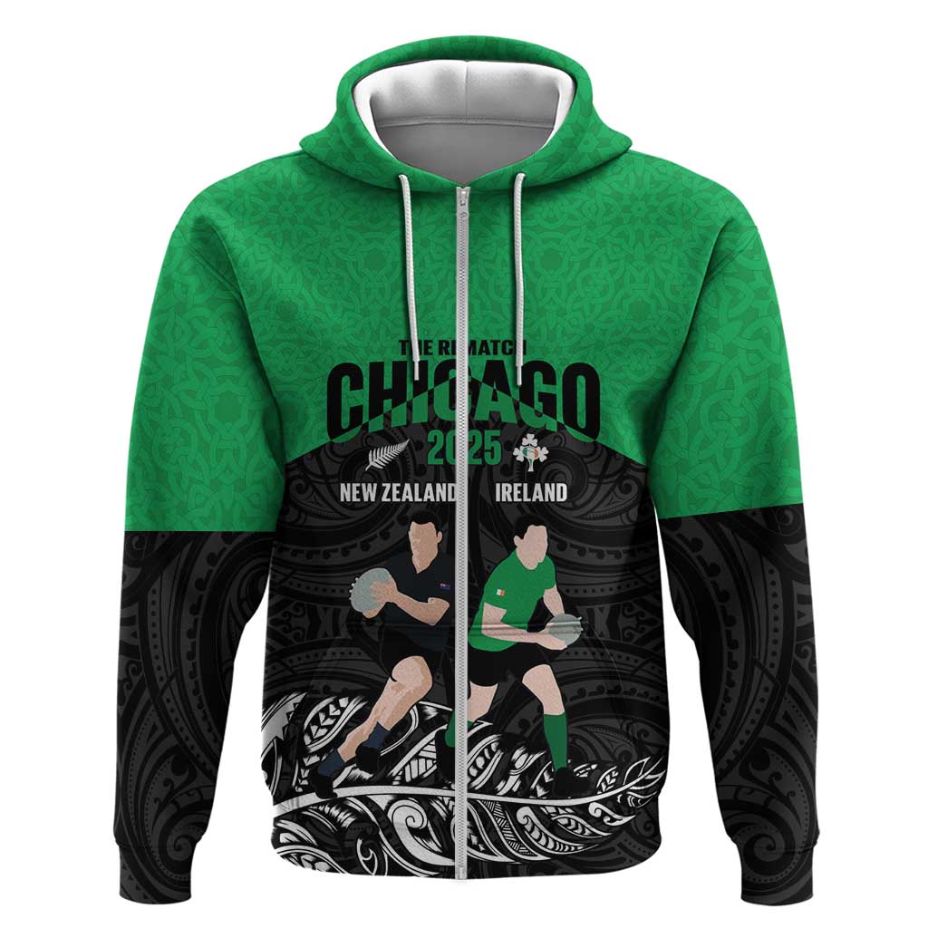 New Zealand and Ireland Rugby Custom Hoodie Chicago 2025 Go All Black Shamrocks LT14