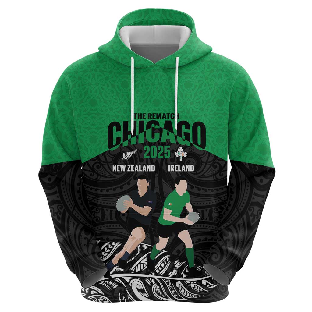 New Zealand and Ireland Rugby Custom Hoodie Chicago 2025 Go All Black Shamrocks LT14