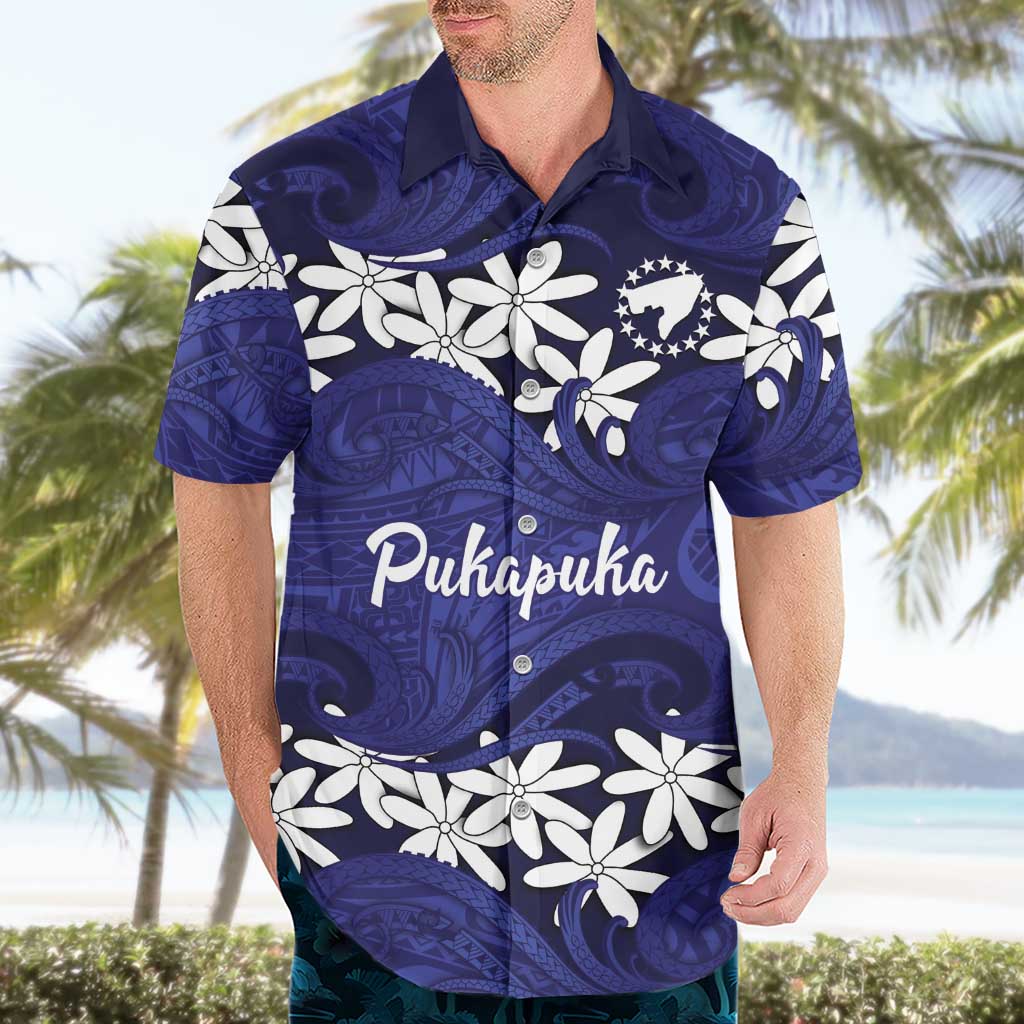 Personalised Cook Islands Pukapuka Hawaiian Shirt Tiare Maori Polynesian Waves Tattoo LT14