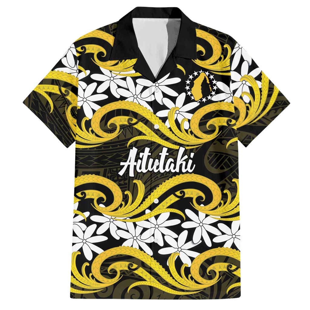 Personalised Cook Islands Aitutaki Hawaiian Shirt Tiare Maori Polynesian Waves Tattoo LT14
