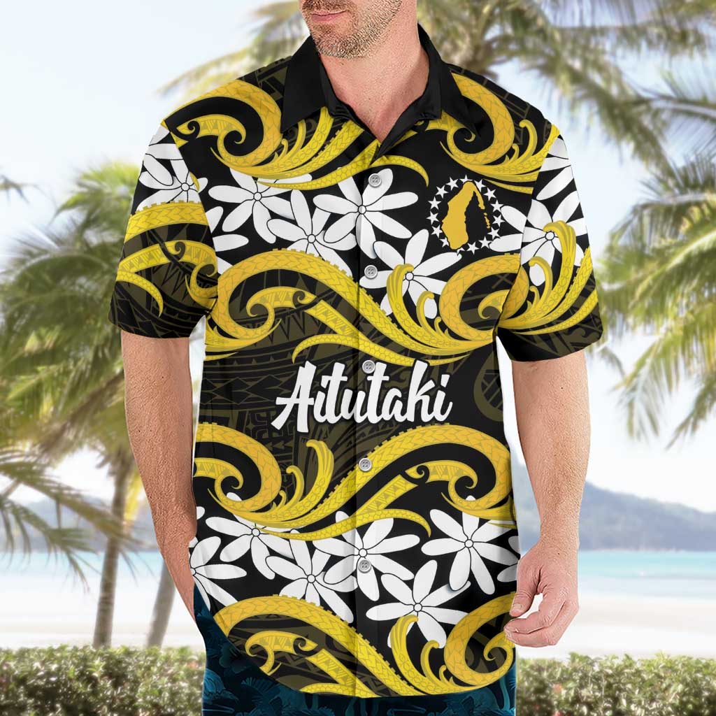 Personalised Cook Islands Aitutaki Hawaiian Shirt Tiare Maori Polynesian Waves Tattoo LT14