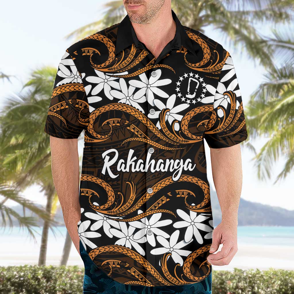 Personalised Cook Islands Rakahanga Hawaiian Shirt Tiare Maori Polynesian Waves Tattoo LT14