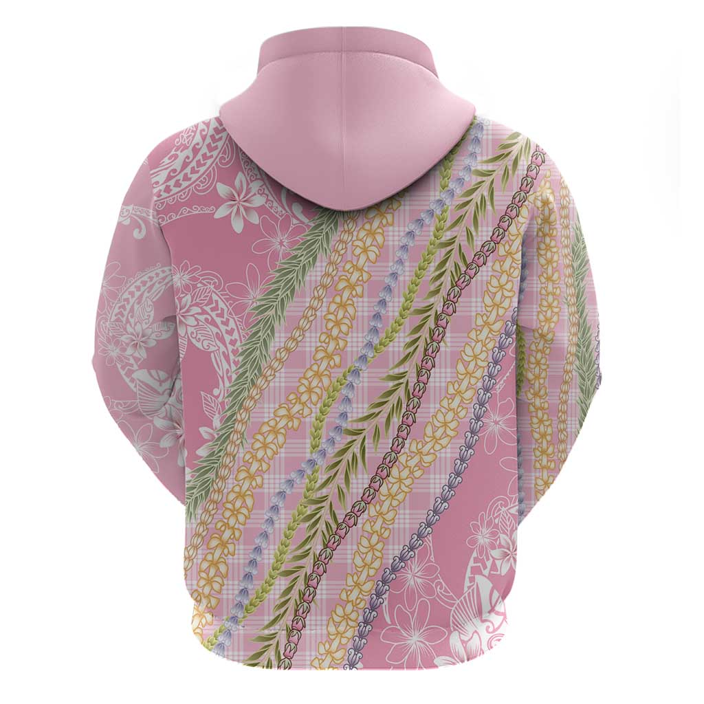 Pink Palaka Hawaii Leis Zip Hoodie - Hawaiian Plaid Elegant Tropical Vibes LT14