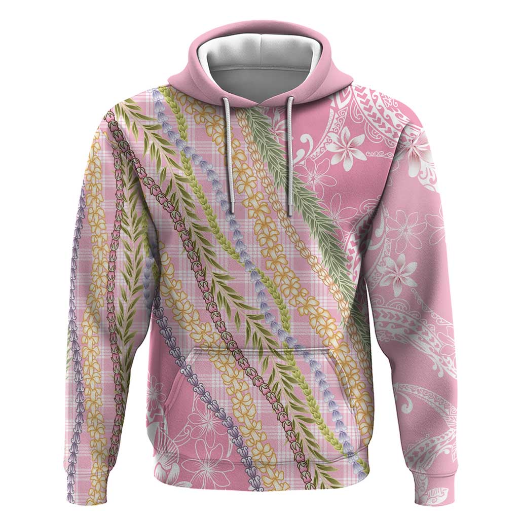Pink Palaka Hawaii Leis Zip Hoodie - Hawaiian Plaid Elegant Tropical Vibes LT14