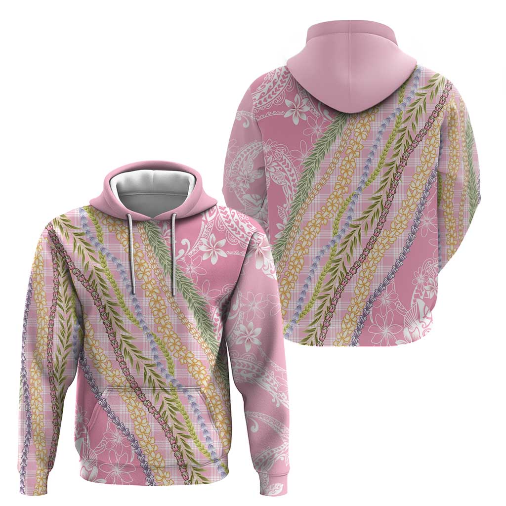Pink Palaka Hawaii Leis Zip Hoodie - Hawaiian Plaid Elegant Tropical Vibes LT14