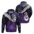 New Zealand Maori Zip Hoodie Manaia Paua Shell Glitter Purple LT4