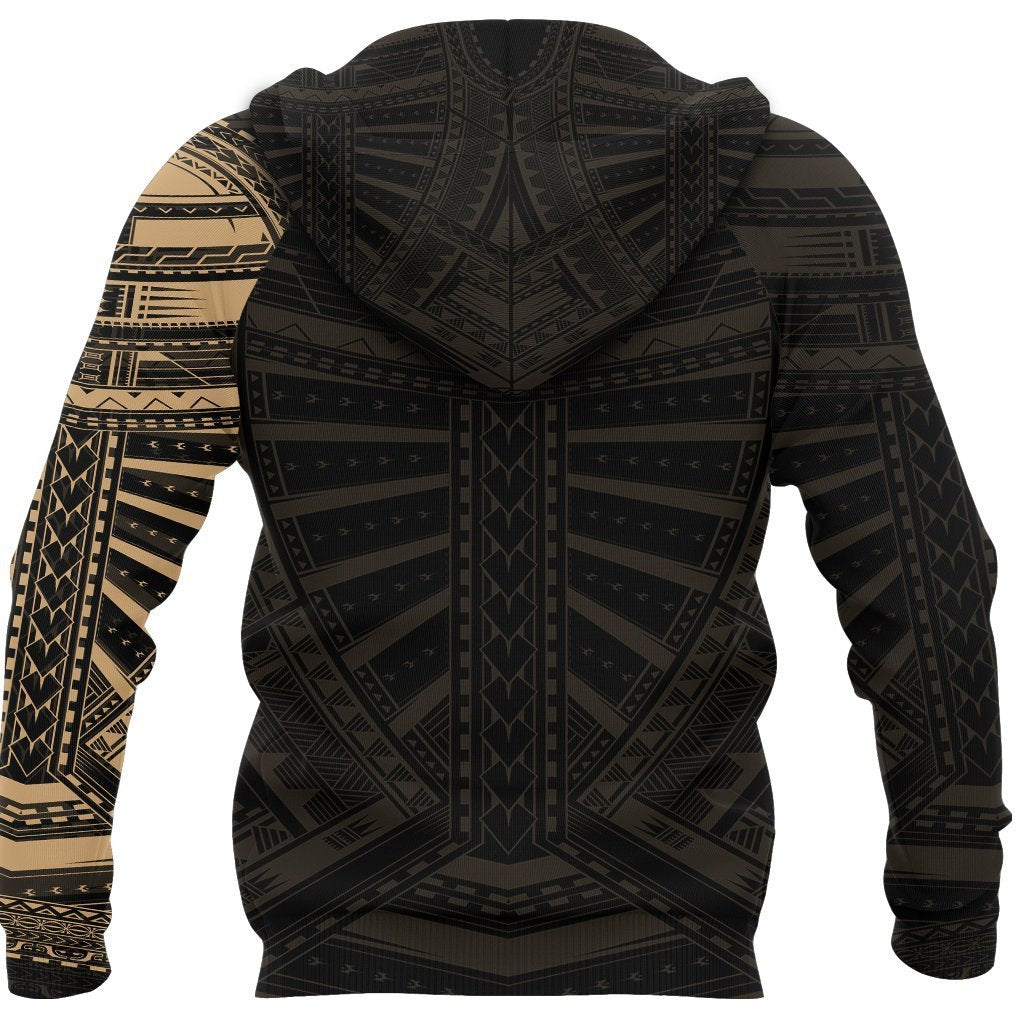 New Zealand Zip up Hoodie, Maori Samoan Polynesian Tattoo Zipper Hoodie Gold