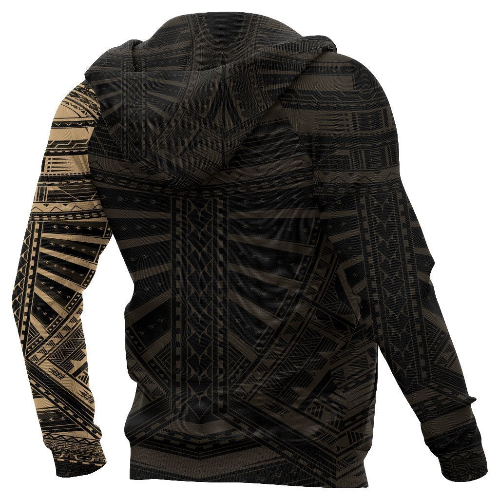 New Zealand Zip up Hoodie, Maori Samoan Polynesian Tattoo Zipper Hoodie Gold