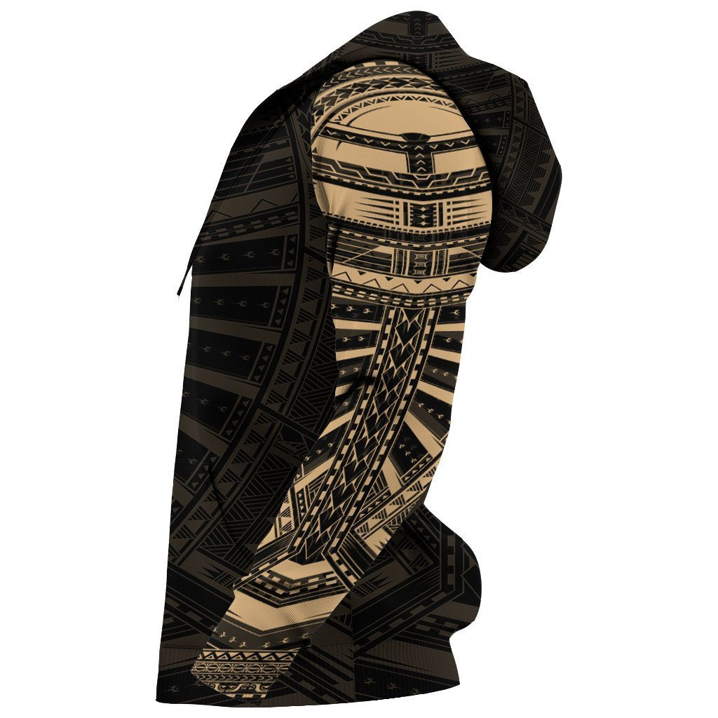 New Zealand Zip up Hoodie, Maori Samoan Polynesian Tattoo Zipper Hoodie Gold