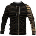 New Zealand Zip up Hoodie, Maori Samoan Polynesian Tattoo Zipper Hoodie Gold