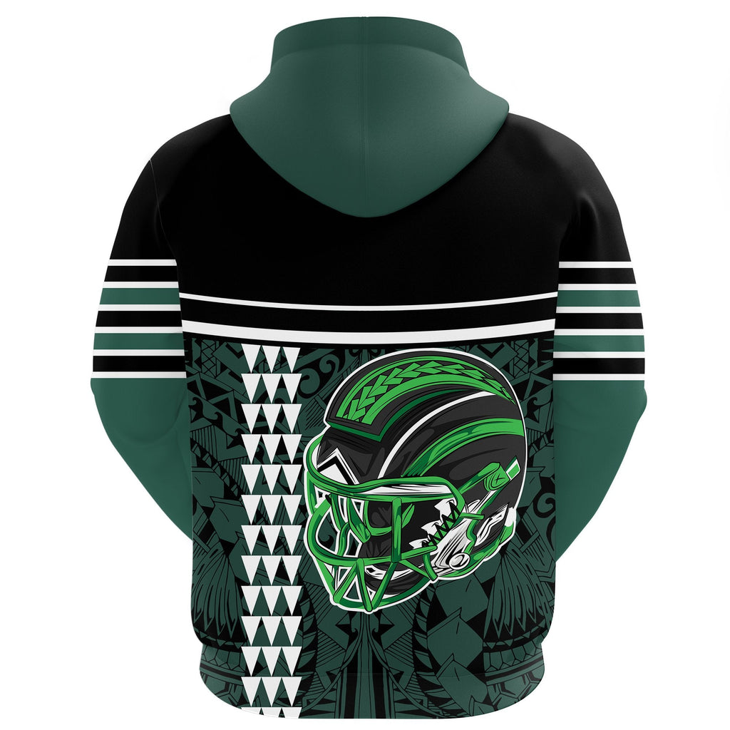 Custom Hawaii Kakau Polynesian Warrior Football Zip Hoodie Rainbow Style