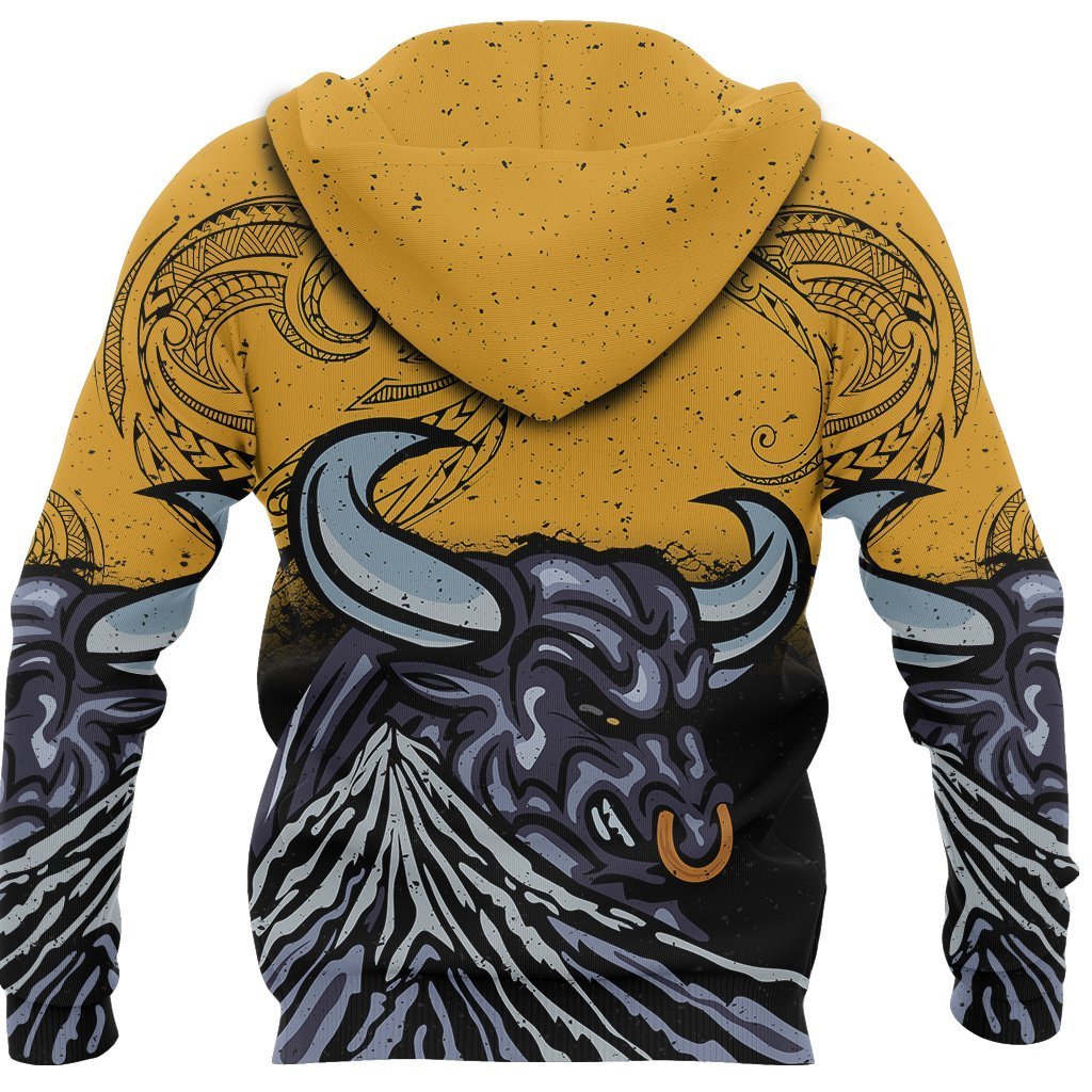 New Zealand Taranaki Hoodie, Maori Bull Pullover Hoodie