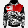 Tonga Custom Zip Hoodie Ethnic Style With Round Black White Pattern