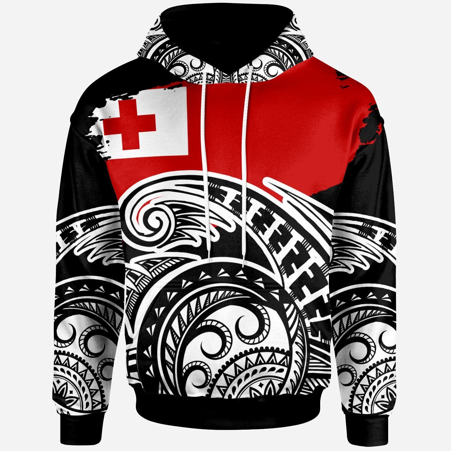 Tonga Custom Hoodie Ethnic Style With Round Black White Pattern
