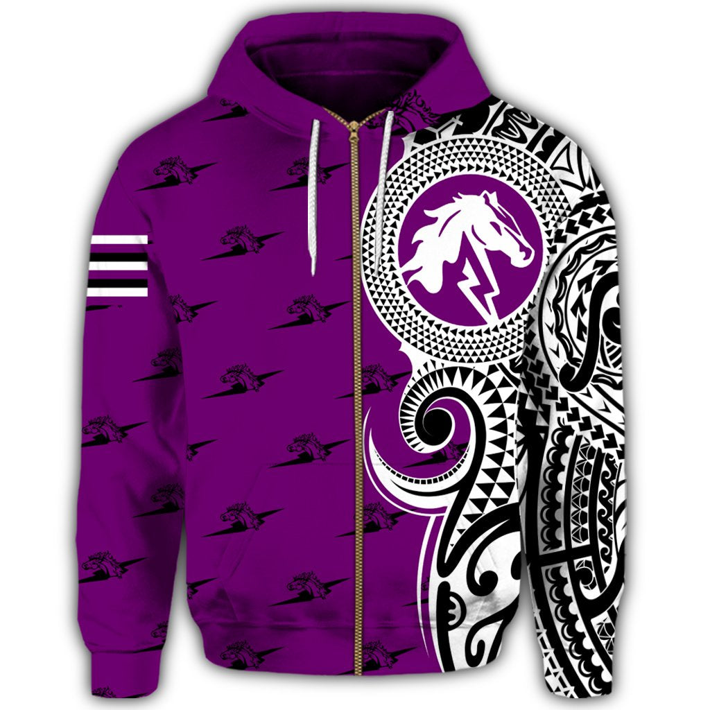 Custom Hawaii Hoodie Pearl City High Tribal Kakau Zip Hoodie