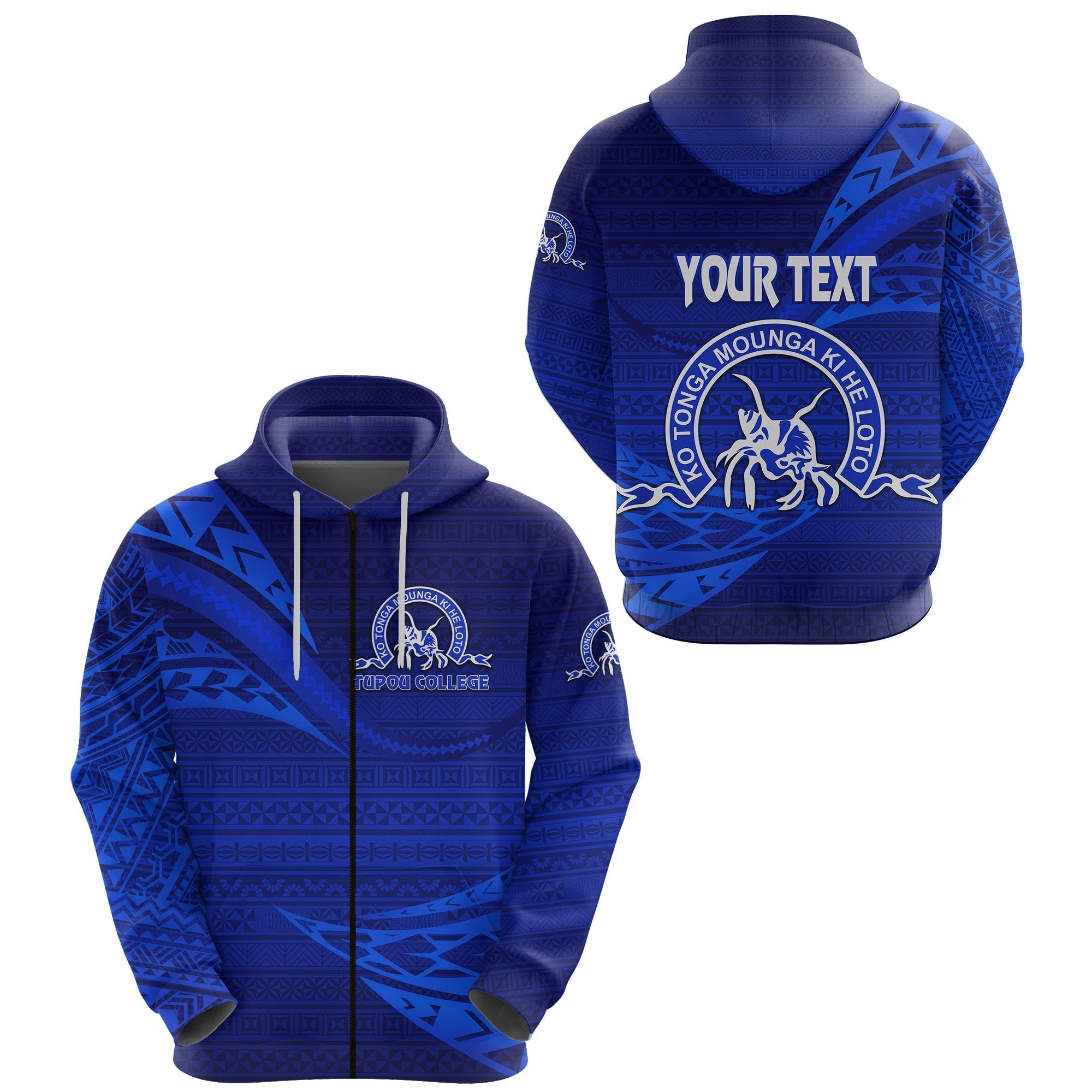 Custom Kolisi Ko Tupou College Tonga Zip Hoodie Unique Version Full Blue