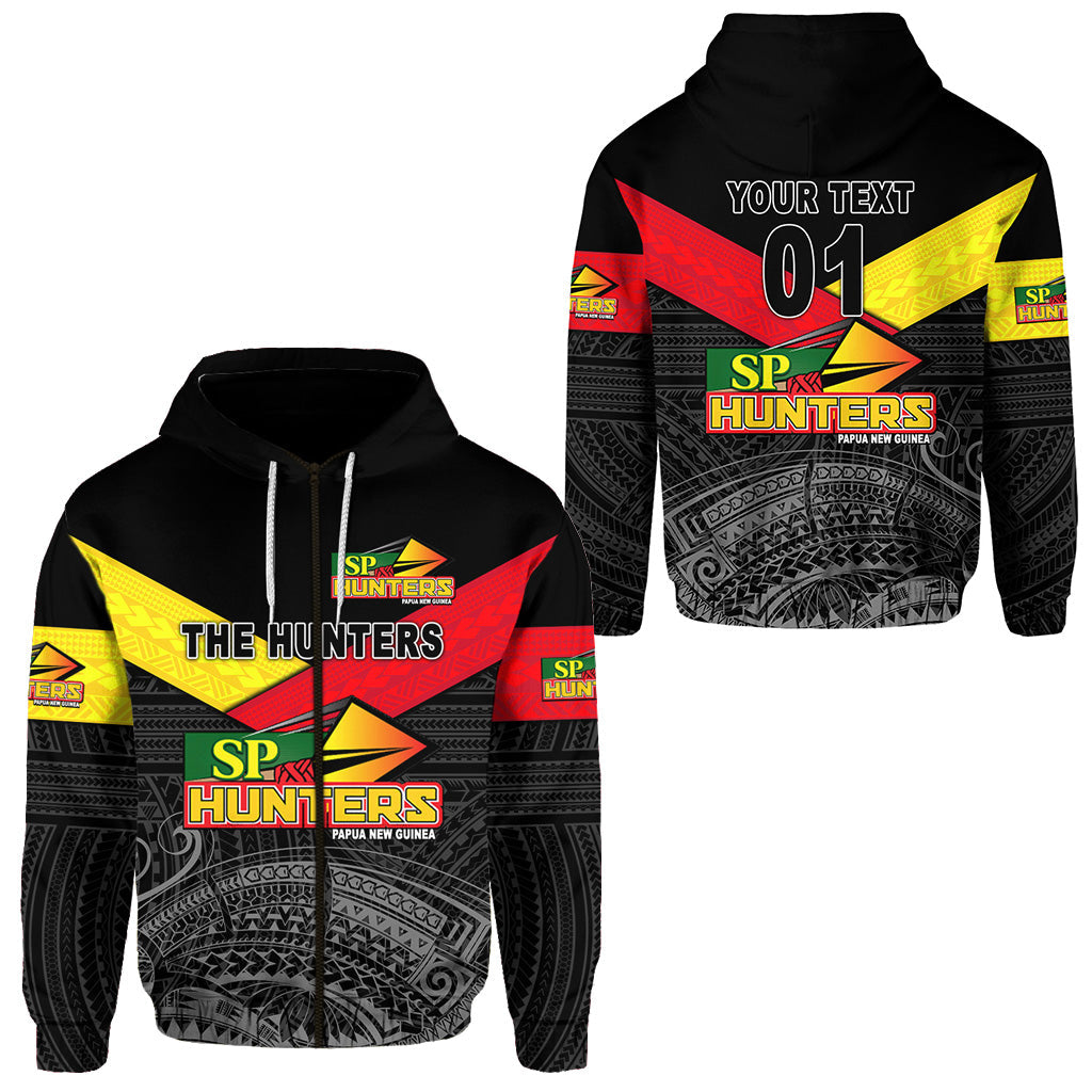 Custom Papua New Guinea SP Hunters Zip Hoodie Rugby Original Style Black, Custom Text and Number LT8